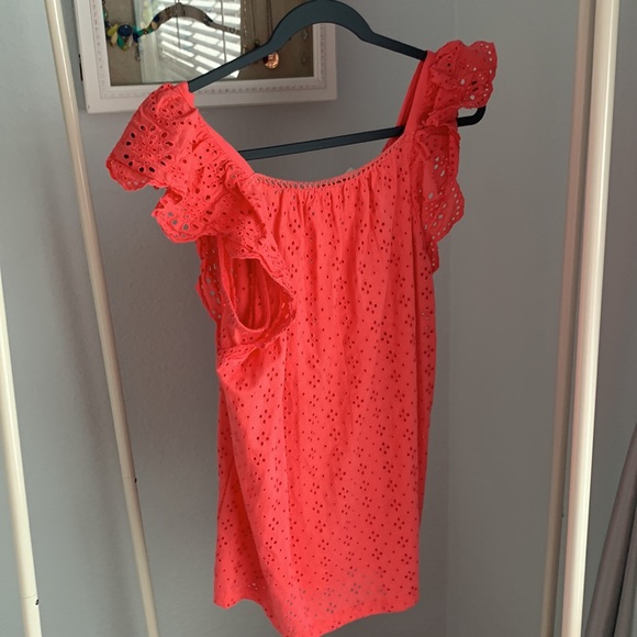 Loft size large coral eyelet and ruffle sleeve top 100% cotton - Picture 3 of 3